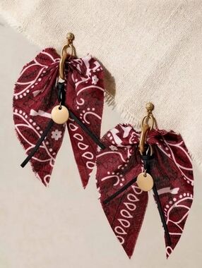 Free People x Ariana Ost Mae Scarf Dangle Earrings Bandana Wine Red Boho NWT